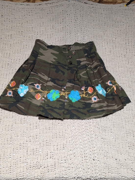 Punky Fish Dresses & Skirts - 396- Women's Camouflage A-Line Skirt with Funky Embroidered Trim